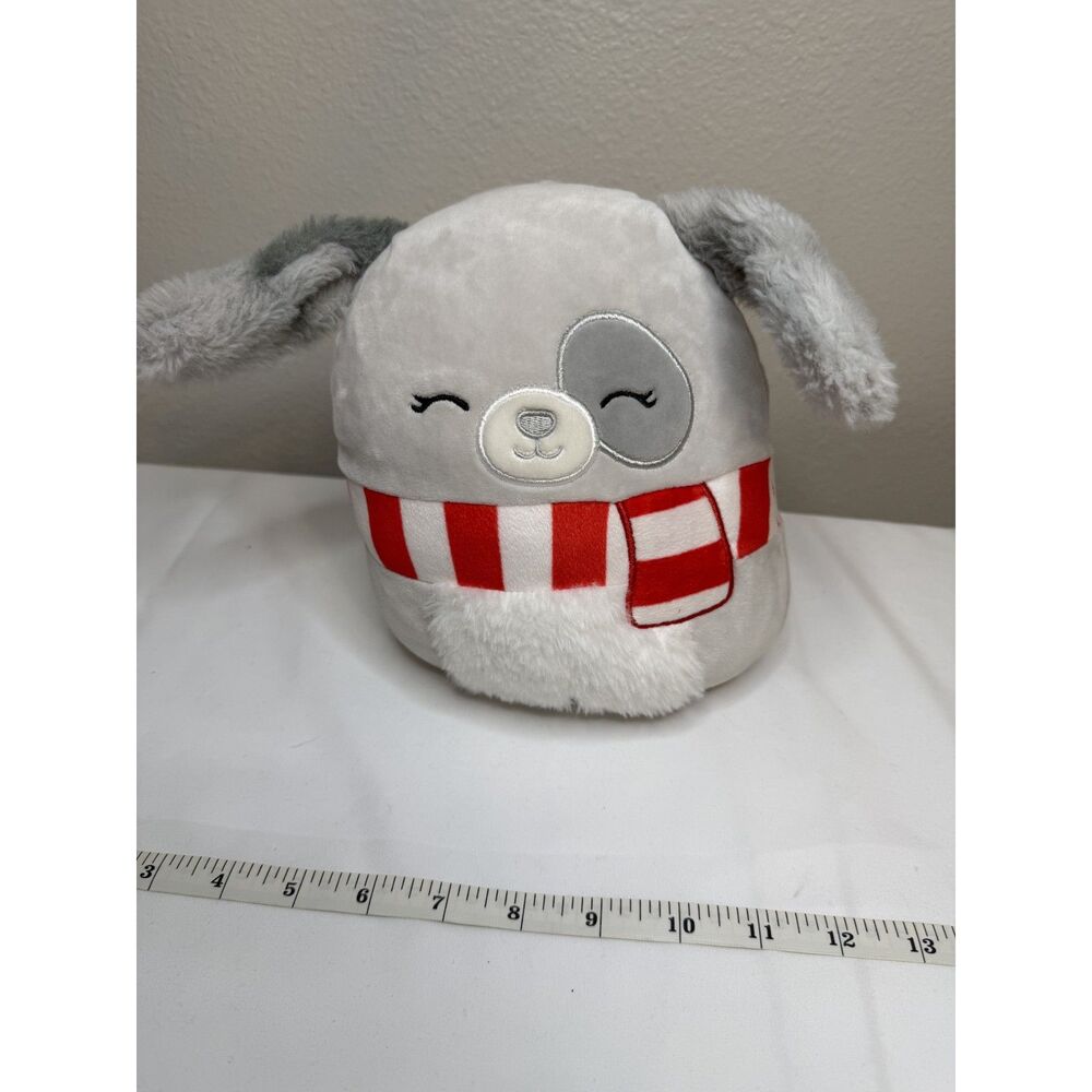 Squishmallows Grey Dog Plush Red Scarf 10 in